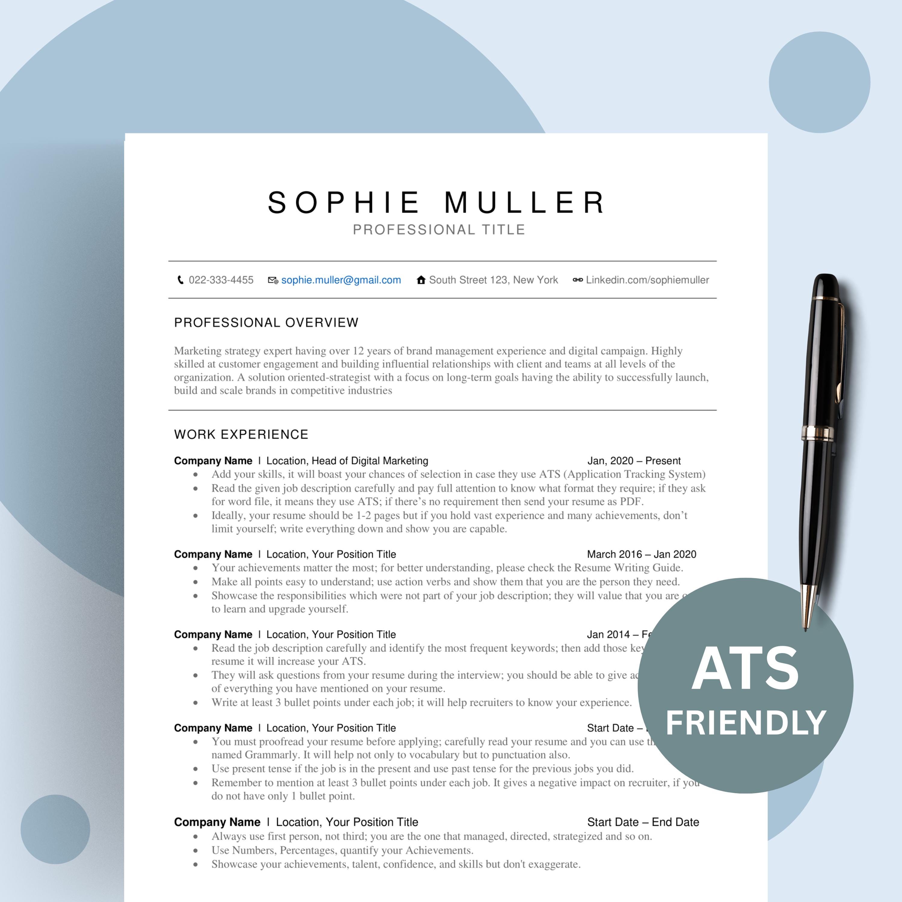 ATS Friendly Resume Template: Simple and Professional CV (word, Pages ...