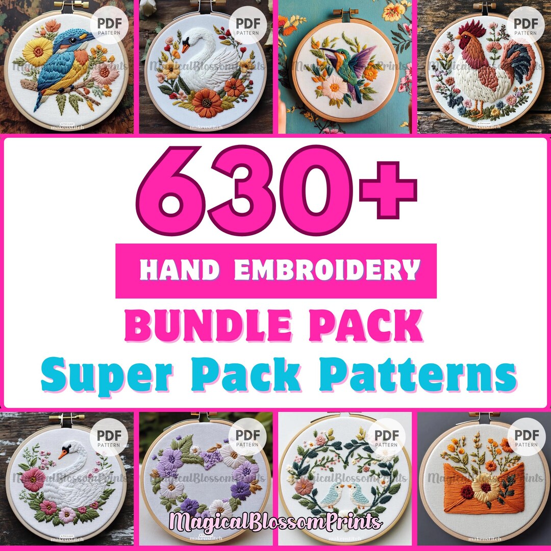 Hand Embroidery Patterns Whole Shop Bundle Floral Designs, Hand ...