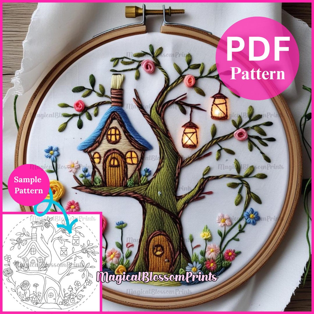 Cottagecore Home Tree Hand Embroidery PDF Pattern, Tree Embroidery Home ...