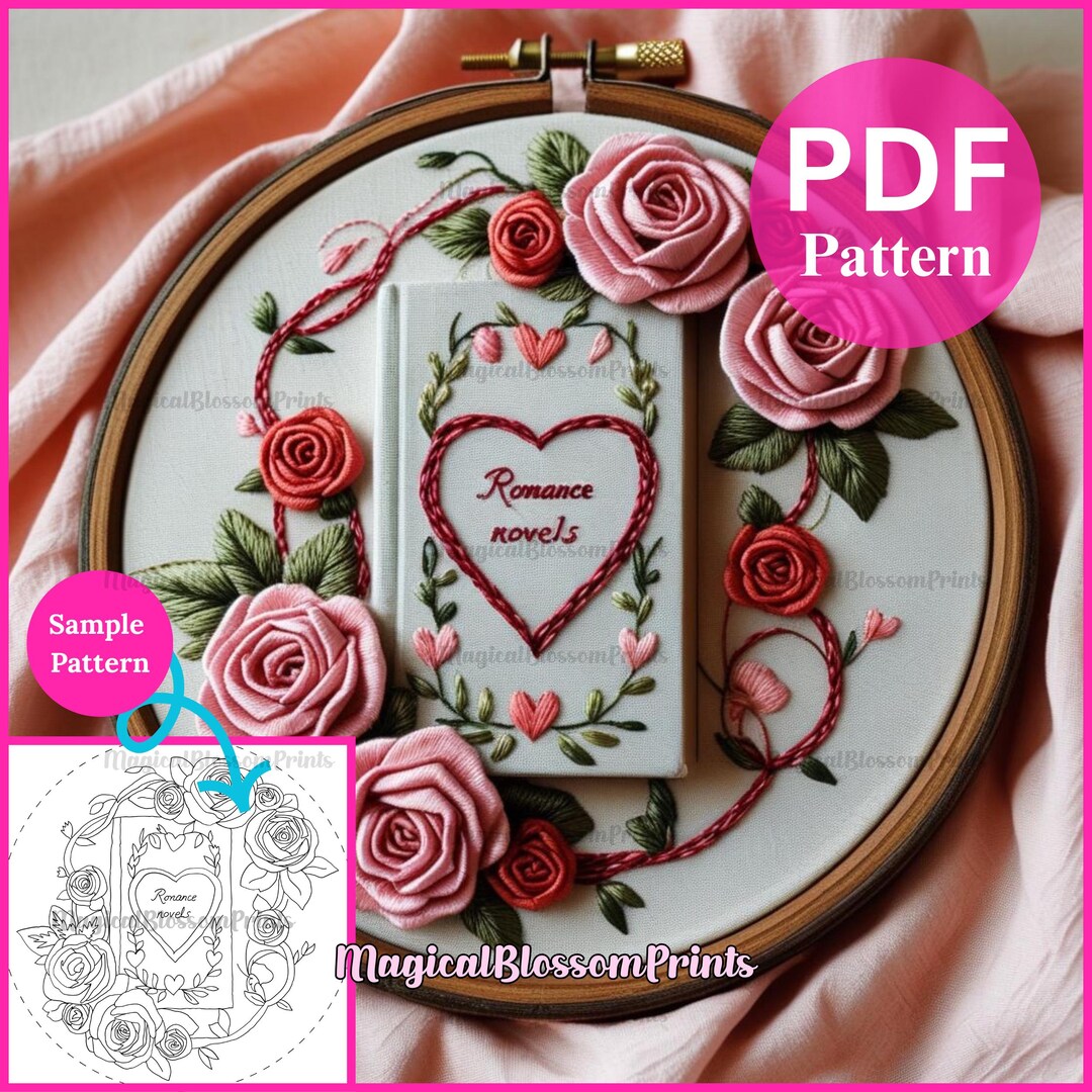 Book Hand Embroidery Pattern for Romance PDF, Gift for Book Lover ...