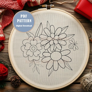 Flowers Hand Embroidery Pattern, Fun Embroidery Design, Floral Nature Embroidery, Botanical Embroidery Pattern Pretty Floral Embroidery PDF