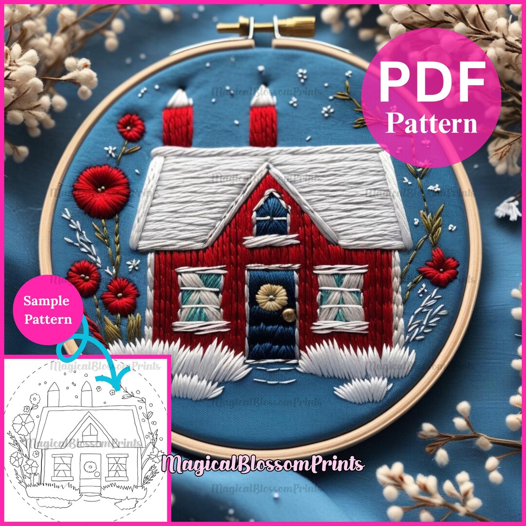 Snowy Cottage Winter Hand Embroidery Pattern PDF- Christmas Village ...