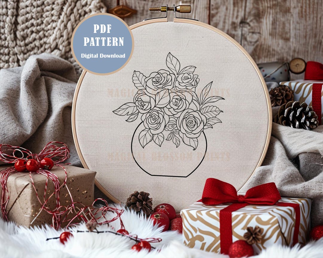 Rose Bouquet Flower Hand Embroidery Pattern, Botanical Embroidery PDF ...