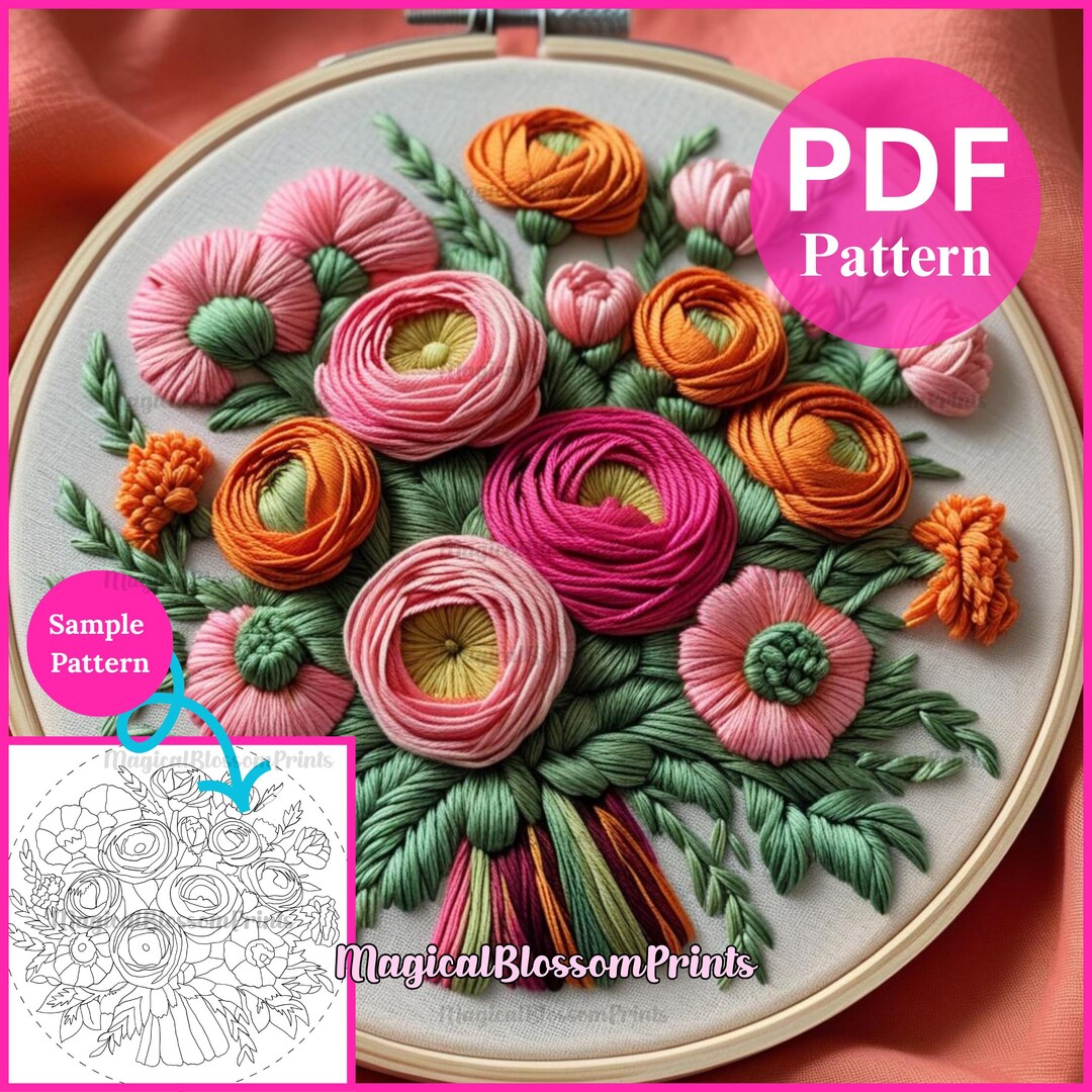 Floral Bouquet Hand Embroidery Pattern PDF | Botanical Hoop Art ...