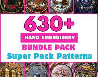Whole Shop Bundle, Hoop Art Hand Embroidery Patterns PDF, Floral Designs (PDF Files) Lifetime Access, Hand Embroidery PDF Pattern, Hoop Art