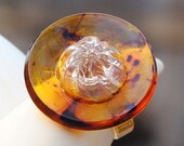 Statement Ring - Button Ring - Vintage Faux Tortoise Shell Dome Button - Golden Brown Ring - Lucite Vintage Button - Adjustable Ring - R34