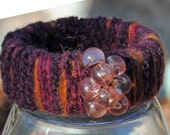 Designer Bangle Bracelet - Repurposed Bangle Bracelet - Soft Wool Bangle Bracelet with Vintage Buttons - Deep Autumn Colors - R73