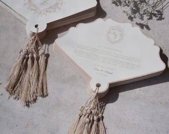 Customized Ivory Wedding Paper fans, Printed Wedding Fans, Fans with tassels, Wedding Favors, Wedding itinerary, Custom Paper Hand Fan