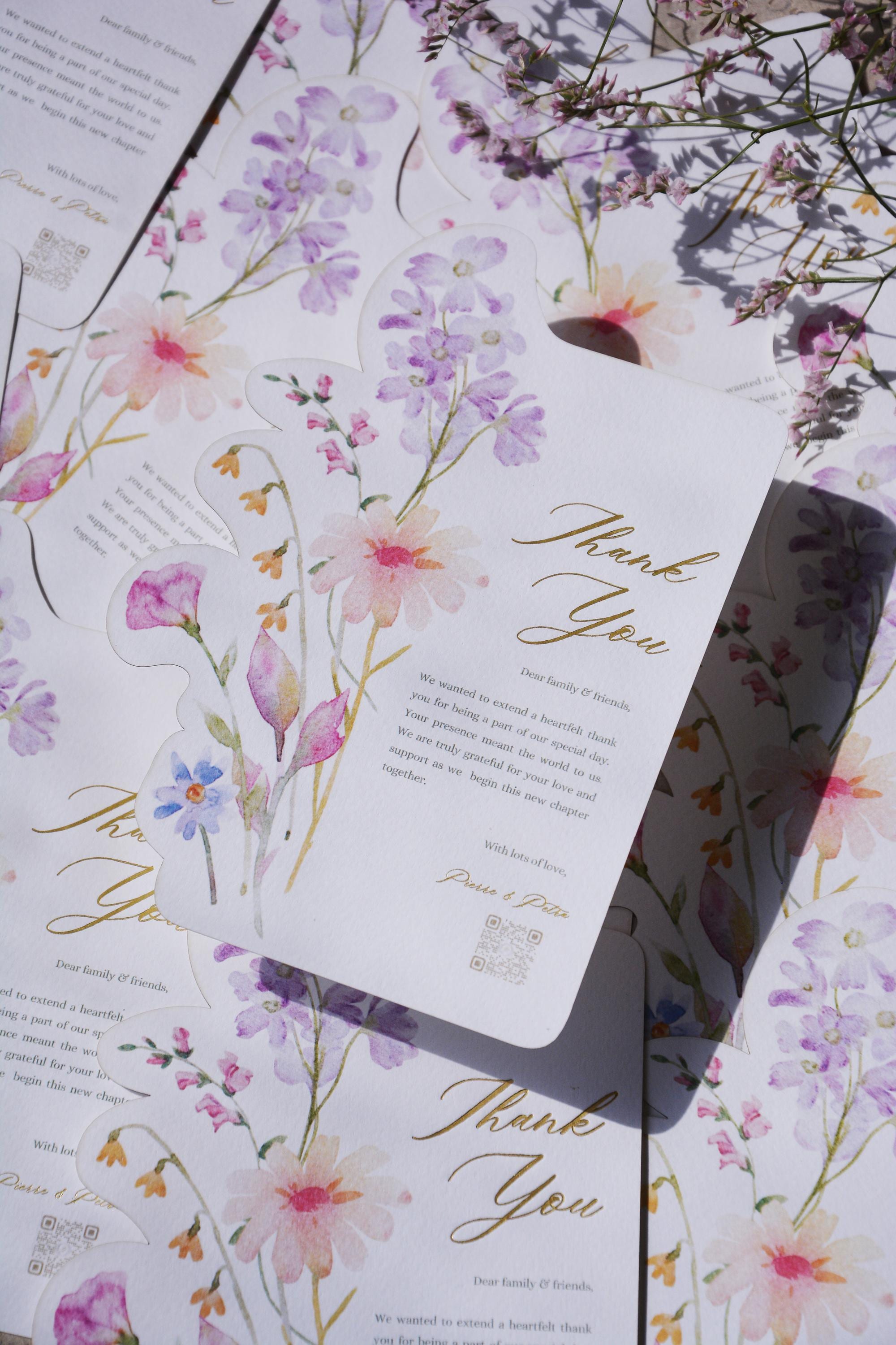 Floral Thank you Cards, Wedding Cards, Custom diecut, Wedding Cards, Invitation design, Wedding Menus