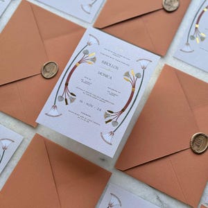 Conjunto de invitaciones de boda de inspiración egipcia, invitaciones de boda, conjunto de invitaciones Lotus, reserva la fecha