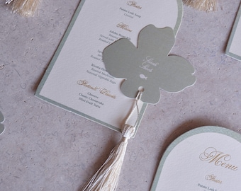Arched Wedding Menu Cards with Flower Name Tag | Personalized Menu | Wedding Stationery | Flowers | Menu cards | Name Tag