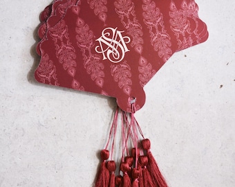 Customized Burgundy Wedding Paper fans, Printed Wedding Fans, Fans with tassels, Wedding Favors, Custom Hand Fan, Wedding Favors