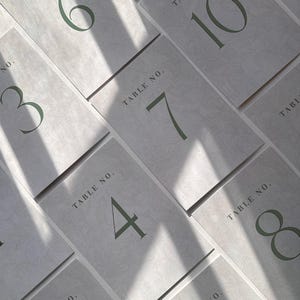 Elegante Musterpapier Tischzahlen – Grüne Zahlen | Doppelseitig | Personalisierbar | 300g/qm | 12x18cm