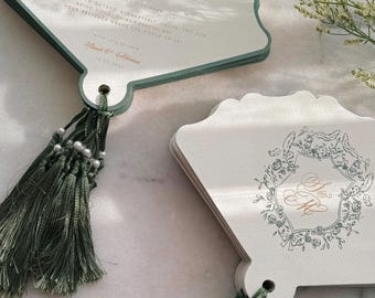 Customized Wedding Paper fans, Printed Wedding Fans, Fans with tassels, Wedding Favors, Wedding itinerary, Custom Hand Fan, Wedding Favors