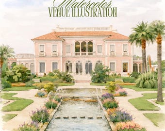Watercolor Wedding Venue Illustration – High Quality Digital Artwork | Delivered in 5 Days