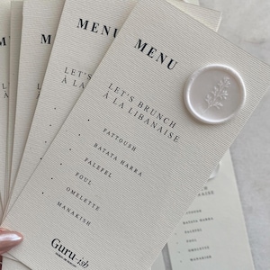 Minimalistyczne grube teksturowane karty menu weselnego z monogramem | Spersonalizowane menu z przodu i inicjały z tyłu | Papeteria ślubna | Karty z podziękowaniami