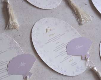 Lavender & Ivory Oval Menus | Name Tags | Wedding Stationery | Gold Engraving | Oval Shaped