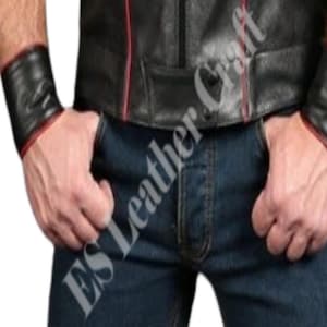 Cartera de cuero de lujo real para la muñeca, negra con ribete de cuero rojo. Todos los tamaños. Monedero, pulsera, brazalete, guantelete, monedero.