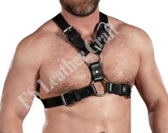 Genuine Leather Men&#39;s Chest Harness: Buckled Club Wear