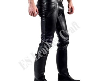 Handmade Black Leather Biker Chaps: Men&#39;s Motorcycle Riding Pants