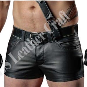 Handmade Men&#39;s Leather Shorts Real Sheep Leather Pride Walk Shorts Leather Slim Fit Gym Shorts Summer Shorts