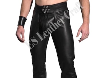Handmade Leather Biker Chaps: Unisex Black Motorcycle Costume