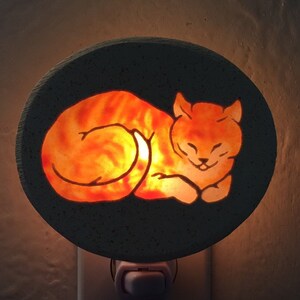 Sleeping and Purring Orange Cat  Large 4 watt Night Light with On/Off Switch