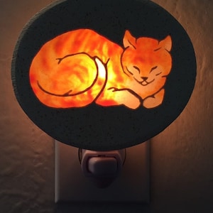 Sleeping and Purring Orange Cat  Large 4 watt Night Light with On/Off Switch