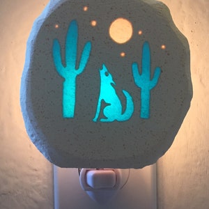 Large Blue Cactus Coyote 4 watt Night Light