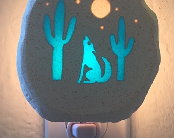 Large Blue Cactus Coyote 4 watt Night Light