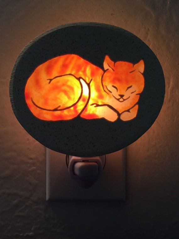 Sleeping and Purring Orange Cat Large 4 Watt Night Light With On