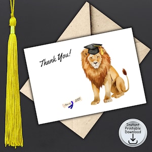 Graduierung Danke Karte, Klasse von 2025, Graduierung Danke Hinweis, Löwe Maskottchen, Katzenliebhaber Karte, Printable DIGITAL DOWNLOAD