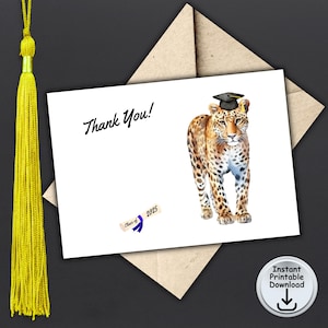 Graduierung Dankeschön, Klasse von 2025, Graduierung Dankeschön Note, Leopard Maskottchen, Katzenliebhaber Karte, Printable DIGITAL DOWNLOAD