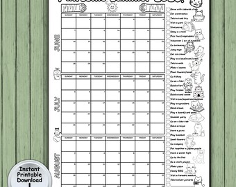 Kids Summer Bucket List Calendar 2026 with Activity Checklist for Cat Lover, Printable DIGITAL DOWNLOAD