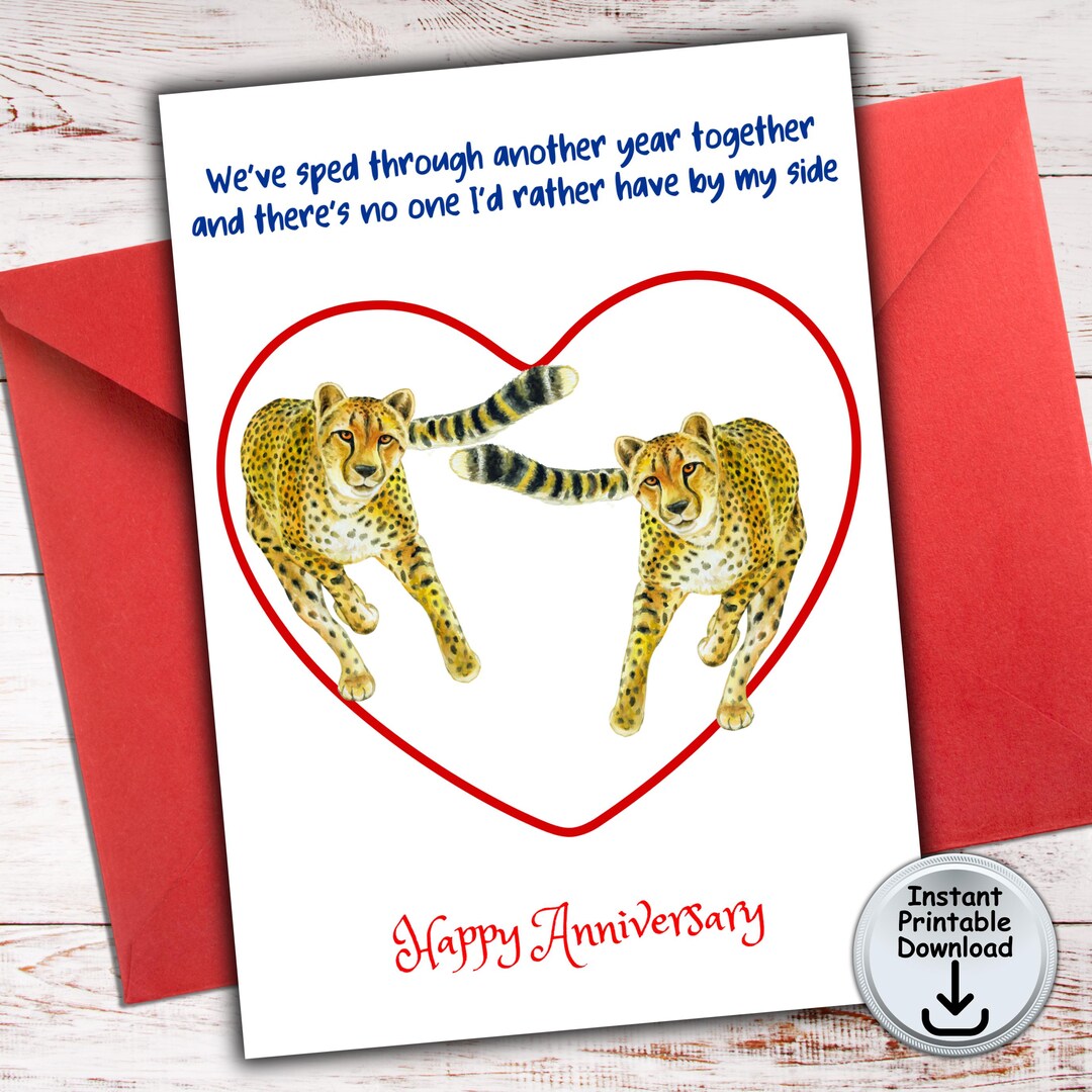Cheetah Anniversary Card for Cat Lover With Money or Gift Card Holder ...