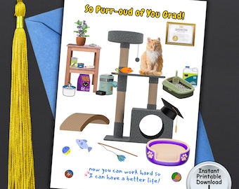 Funny Graduation Card Work Hard So Cat Can Have Better Life for Grad Cat Lover with Money or Gift Card Holder, Printable DIGITAL DOWNLOAD