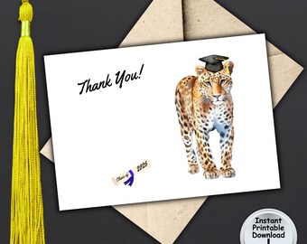 Leopard Graduation Thank You Note Card from Cat Lover Grad Class of 2026, Printable DIGITAL DOWNLOAD
