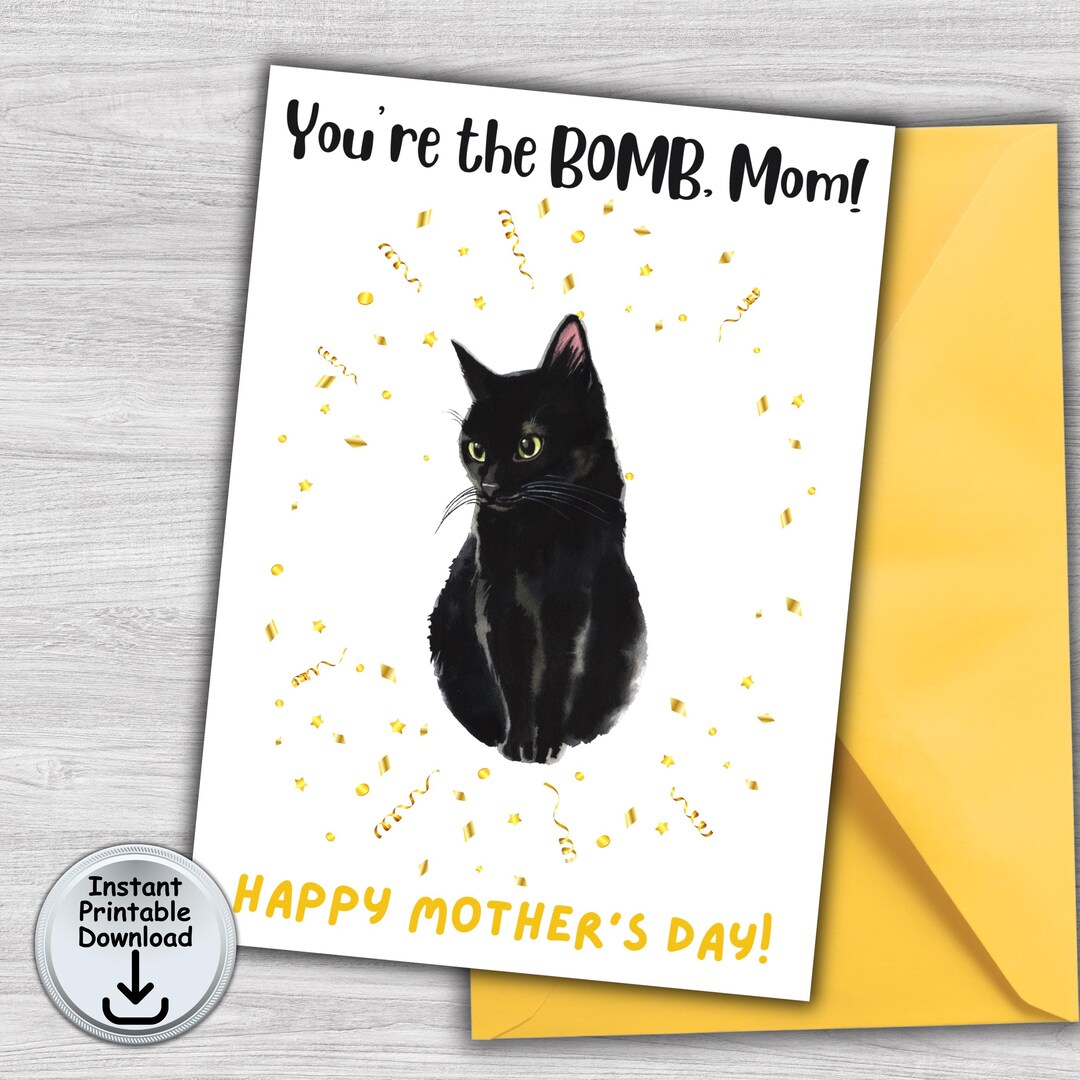 Mother's Day Card for Bombay Cat Mom or Black Cat Lover With Money or ...