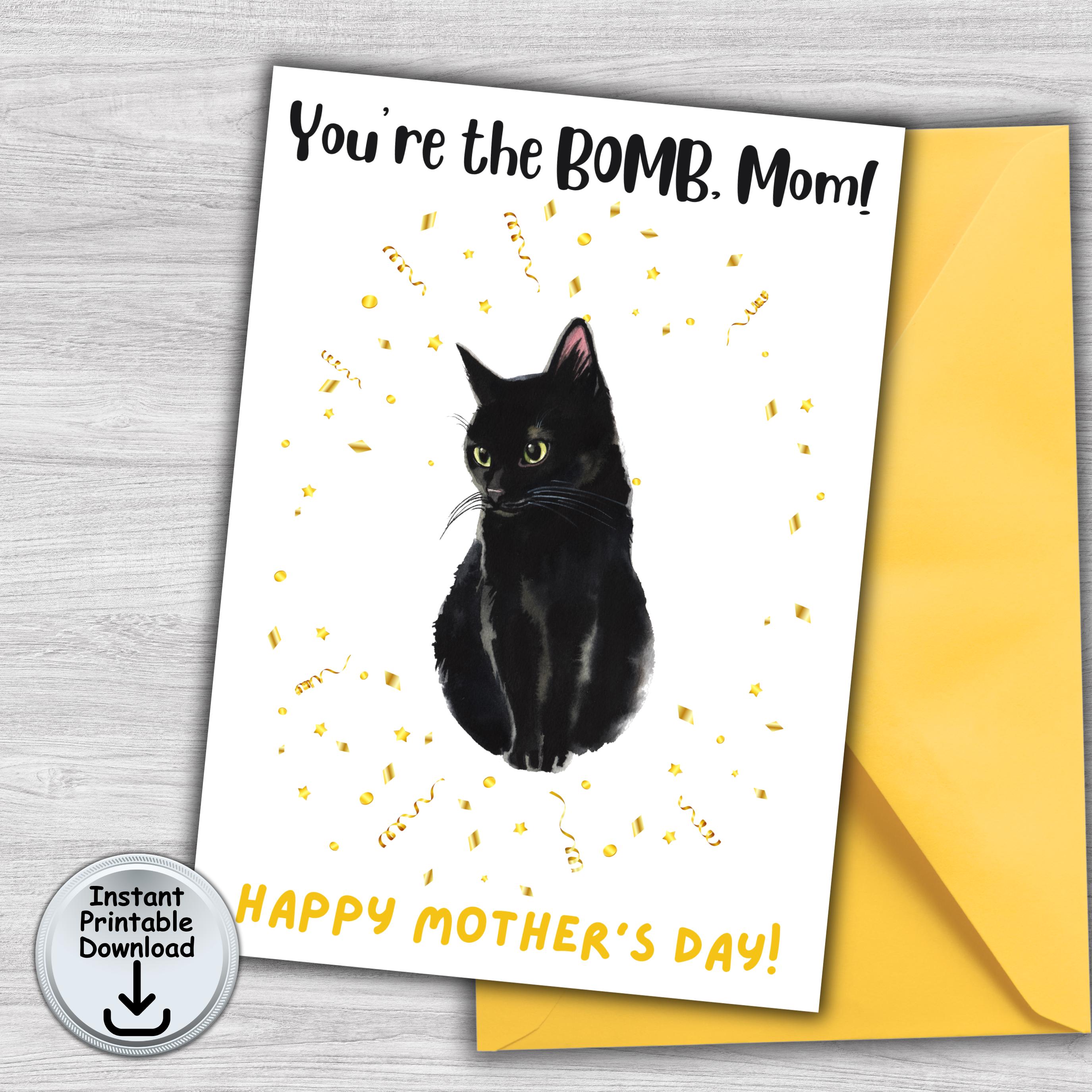 Mother's Day Card for Bombay Cat Mom or Black Cat Lover With Money or ...