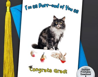 Funny Graduation Card for Grad Cat Lover with Money or Gift Card Holder, Printable DIGITAL DOWNLOAD
