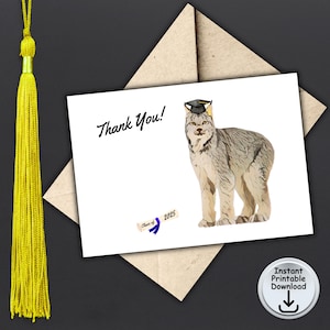 Abschluss-Dankeschön, Klasse von 2025, Abschluss-Dankeschön, Luchs-Maskottchen, Katzenliebhaber-Karte, druckbarer DIGITALER DOWNLOAD