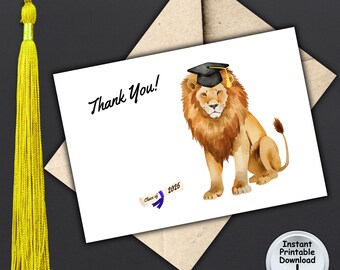 Lion Graduation Thank You Note Card from Cat Lover Grad Class of 2026, Printable DIGITAL DOWNLOAD