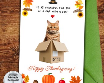 Funny Thanksgiving Cat Card, Orange Cat Lover Card with Money or Gift Card Holder, Printable DIGITAL DOWNLOAD