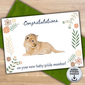 Carte de félicitations de bébé, carte de naissance, carte de baby shower, carte d'amant de chat, carte de lionceau, téléchargement numérique imprimable