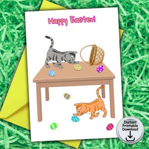 Carte de Pâques, carte de Pâques de chat, carte d'amant de chat, carte d'oeuf de Pâques, téléchargement numérique imprimable