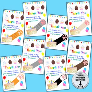 Kid Birthday Party Favor Tag, Thank You Birthday Tag, Cat Party Favor Tag, Printable DIGITAL DOWNLOAD