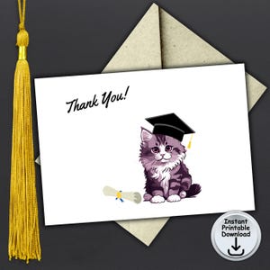 Graduierung Danke Karte, Graduierung Danke Hinweis, Graduate Cat, Katzenliebhaber Karte, Printable DIGITAL DOWNLOAD