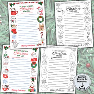 Kid Christmas Wish List, Christmas Gift List, Coloring List, Cat Lovers, Wish List Template, Gift List Template, Printable DIGITAL DOWNLOAD