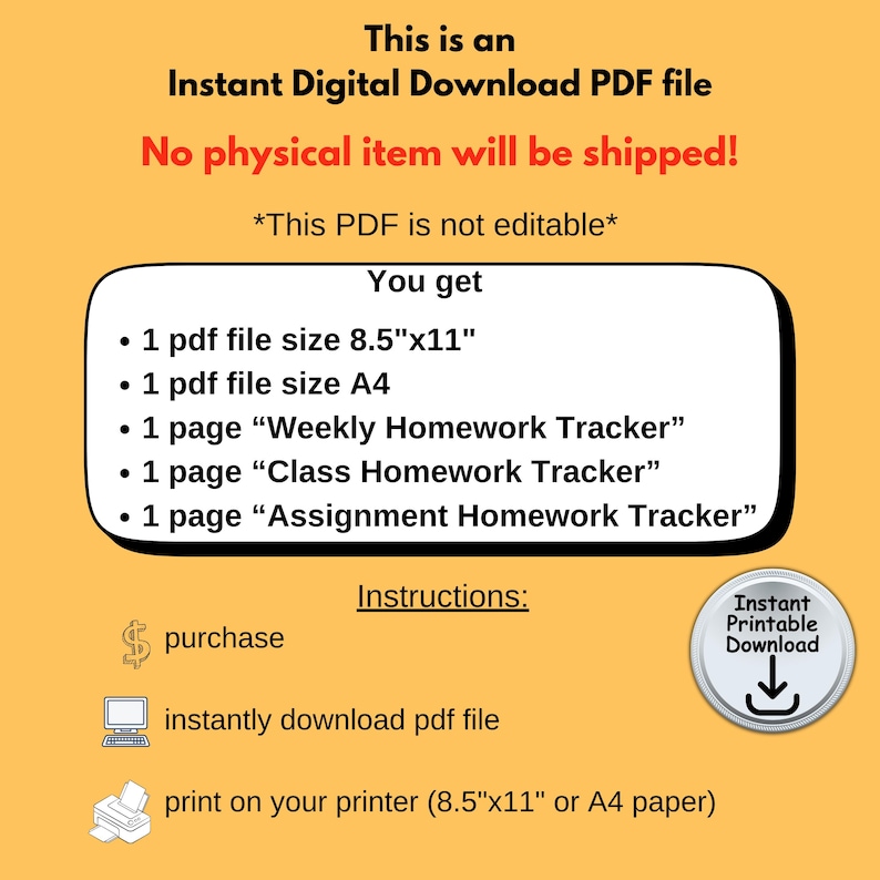 Homework Tracker, Student Planner Page, Assignment Log, Homework ...