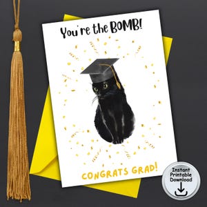 Cat Graduation Card, Cat Lover Bombay Card, You're the Bomb, Black Cat-kaart, geld- of cadeaukaarthouder, afdrukbare DIGITALE DOWNLOAD